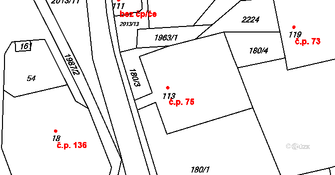 Milenov 75 na parcele st. 113 v KÚ Milenov, Katastrální mapa
