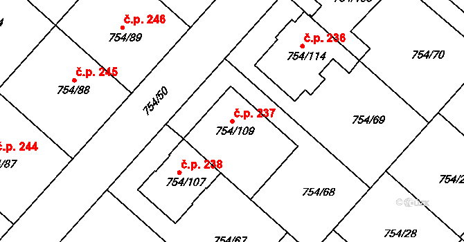 Radslavice 237 na parcele st. 754/109 v KÚ Radslavice u Přerova, Katastrální mapa
