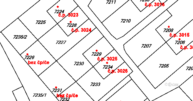Přerov VIII-Henčlov 3025, Přerov na parcele st. 7229 v KÚ Přerov, Katastrální mapa