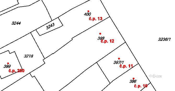 Tovačov I-Město 12, Tovačov na parcele st. 398 v KÚ Tovačov, Katastrální mapa