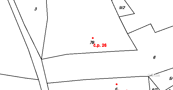 Čenovice 26, Čestín na parcele st. 79 v KÚ Čenovice, Katastrální mapa