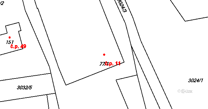 Hvozdec 11 na parcele st. 77/1 v KÚ Hvozdec u Lišova, Katastrální mapa