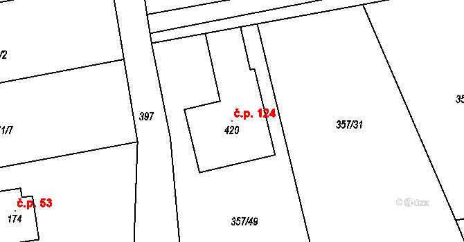 Hatě 124, Skuhrov na parcele st. 420 v KÚ Skuhrov pod Brdy, Katastrální mapa