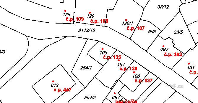 Bečov nad Teplou 135 na parcele st. 108 v KÚ Bečov nad Teplou, Katastrální mapa