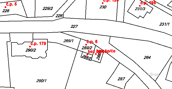 Březová 6 na parcele st. 289/2 v KÚ Březová, Katastrální mapa