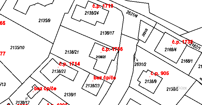 Radotín 1756, Praha na parcele st. 2138/25 v KÚ Radotín, Katastrální mapa