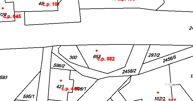Lučany nad Nisou 582 na parcele st. 653 v KÚ Lučany nad Nisou, Katastrální mapa