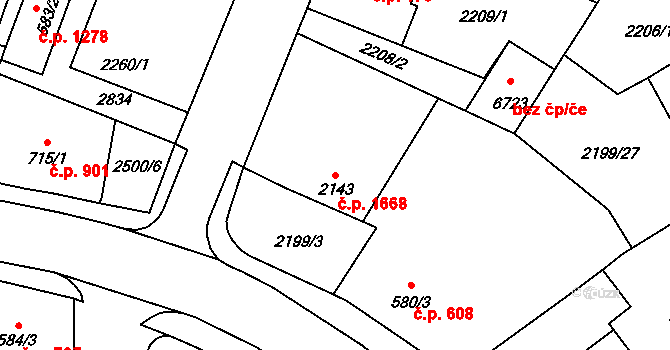 Jablonec nad Nisou 1668 na parcele st. 2143 v KÚ Jablonec nad Nisou, Katastrální mapa