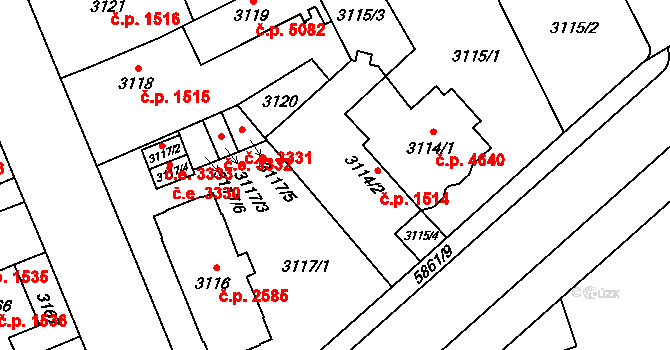 Jihlava 1514 na parcele st. 3114/2 v KÚ Jihlava, Katastrální mapa