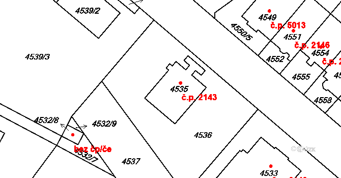 Jihlava 2143 na parcele st. 4535 v KÚ Jihlava, Katastrální mapa