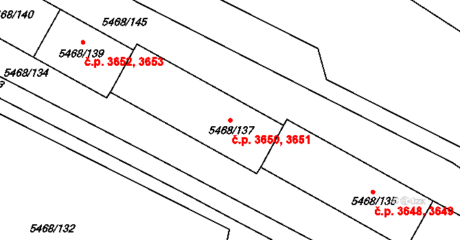 Jihlava 3650,3651 na parcele st. 5468/137 v KÚ Jihlava, Katastrální mapa