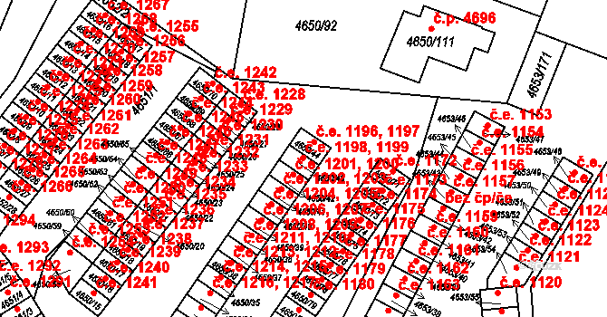 Jihlava 1198,1199 na parcele st. 4650/43 v KÚ Jihlava, Katastrální mapa