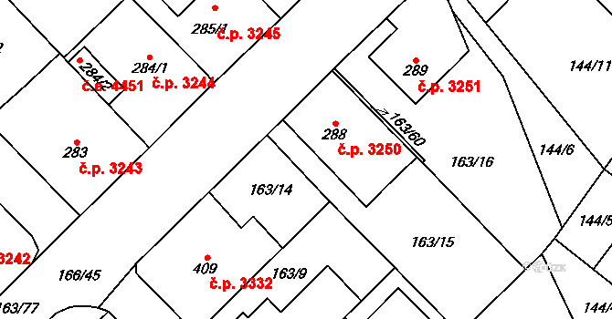 Jihlava 3345 na parcele st. 163/15 v KÚ Bedřichov u Jihlavy, Katastrální mapa