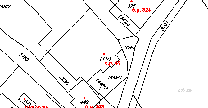 Ropice 49 na parcele st. 144/1 v KÚ Ropice, Katastrální mapa