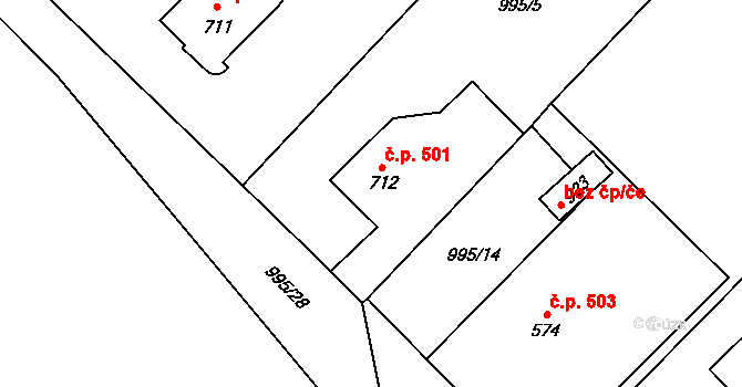Konská 501, Třinec na parcele st. 712 v KÚ Konská, Katastrální mapa