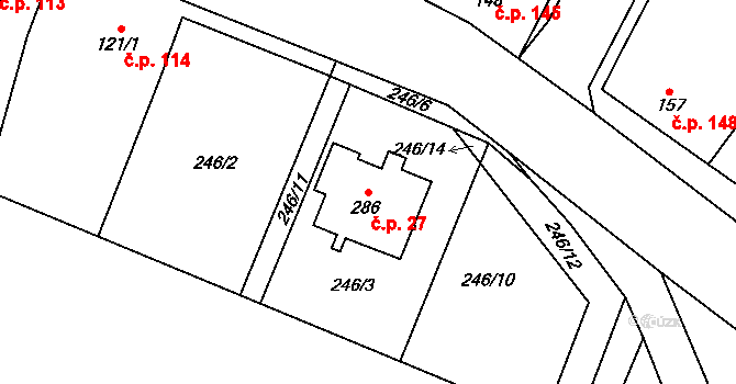 Černuc 27 na parcele st. 286 v KÚ Černuc, Katastrální mapa