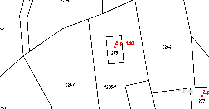 Dolní Světlá 140, Mařenice na parcele st. 278 v KÚ Dolní Světlá pod Luží, Katastrální mapa
