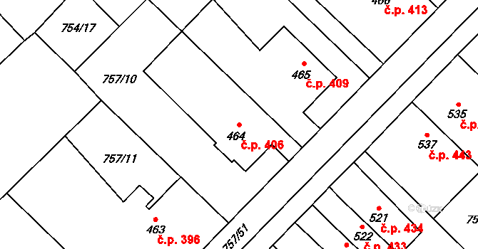 Dašice 406 na parcele st. 464 v KÚ Dašice, Katastrální mapa