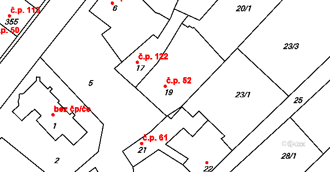 Nebovidy 52 na parcele st. 19 v KÚ Nebovidy u Brna, Katastrální mapa