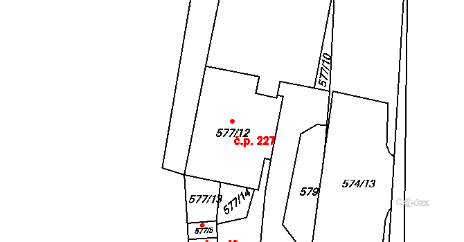 Hrušovany u Brna 227 na parcele st. 577/12 v KÚ Hrušovany u Brna, Katastrální mapa