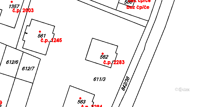 Nětčice 2283, Kyjov na parcele st. 562 v KÚ Nětčice u Kyjova, Katastrální mapa
