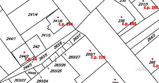 Lidéřovice 220, Vnorovy na parcele st. 288/1 v KÚ Lidéřovice na Moravě, Katastrální mapa