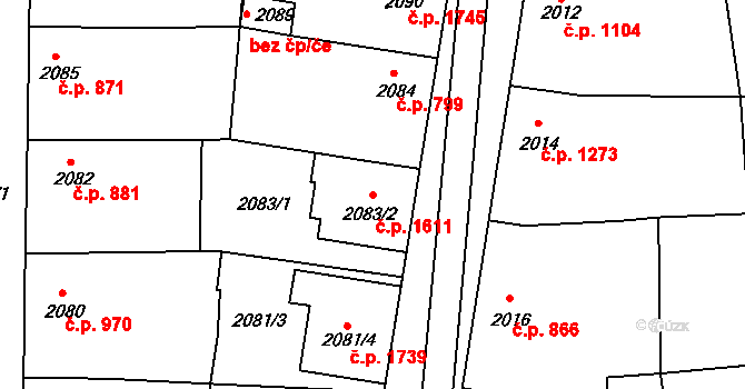 Vracov 1611 na parcele st. 2083/2 v KÚ Vracov, Katastrální mapa