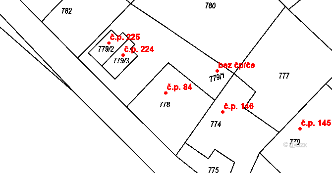 Stonařov 84 na parcele st. 778 v KÚ Stonařov, Katastrální mapa