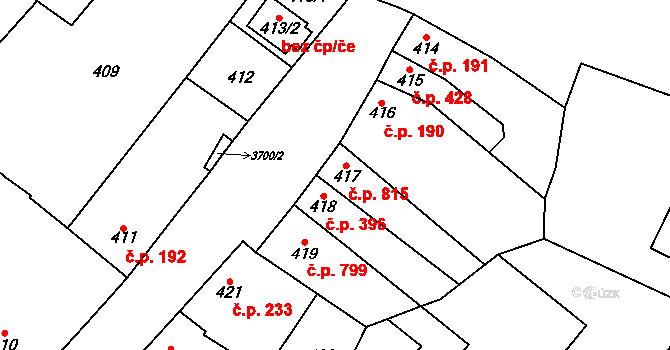 Vyškov-Předměstí 186, Vyškov na parcele st. 417 v KÚ Vyškov, Katastrální mapa