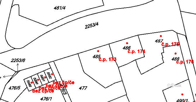 Šumperk 173 na parcele st. 485 v KÚ Šumperk, Katastrální mapa