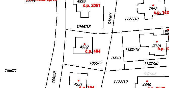 Šumperk 484 na parcele st. 4332 v KÚ Šumperk, Katastrální mapa