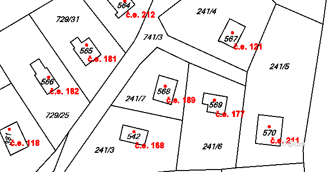 Javorník 189, Čtyřkoly na parcele st. 568 v KÚ Čtyřkoly, Katastrální mapa