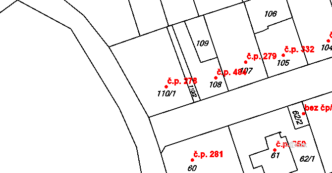 Libušín 278 na parcele st. 110/1 v KÚ Libušín, Katastrální mapa