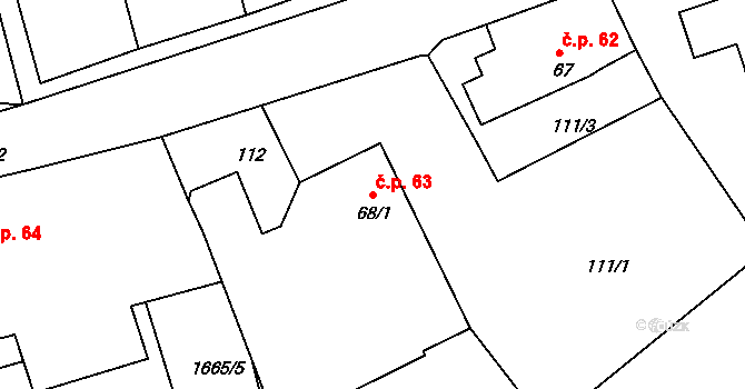 Číměř 63 na parcele st. 68/1 v KÚ Číměř, Katastrální mapa