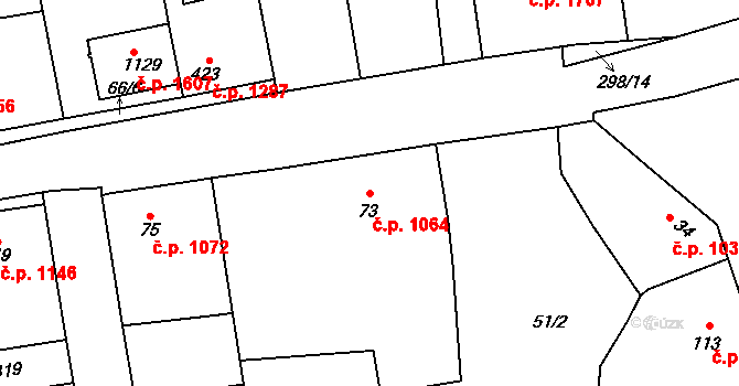 Švermov 1064, Kladno na parcele st. 73 v KÚ Hnidousy, Katastrální mapa