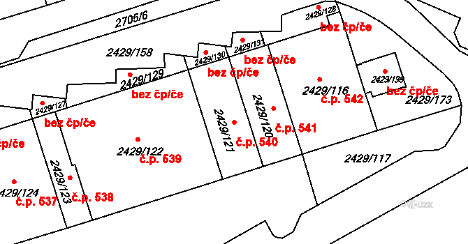 Dačice V 540, Dačice na parcele st. 2429/121 v KÚ Dačice, Katastrální mapa