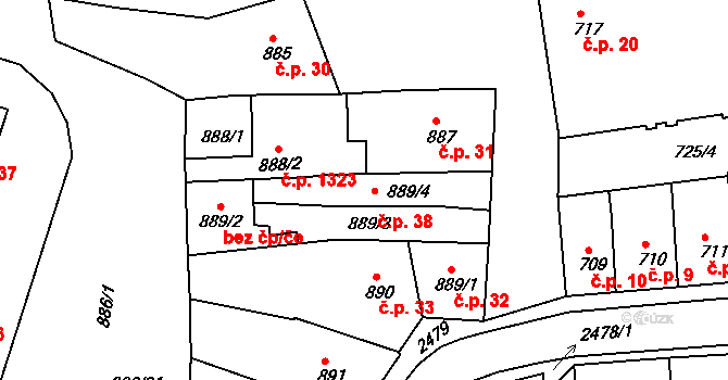 Třeboň II 38, Třeboň na parcele st. 889/4 v KÚ Třeboň, Katastrální mapa