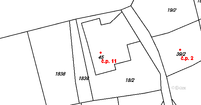 Radostín 11, Sychrov na parcele st. 45 v KÚ Radostín u Sychrova, Katastrální mapa
