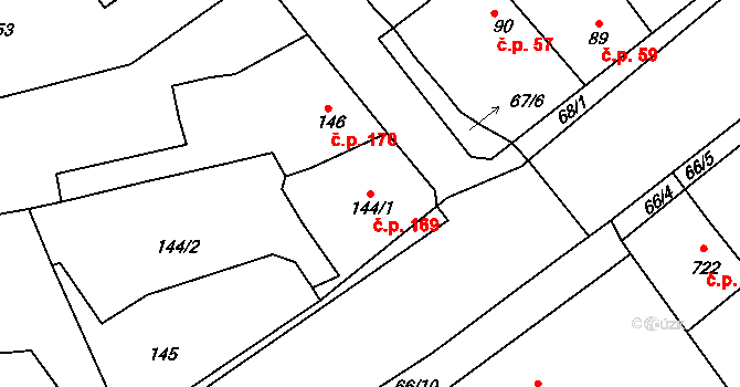 Loděnice 169 na parcele st. 144/1 v KÚ Loděnice u Berouna, Katastrální mapa