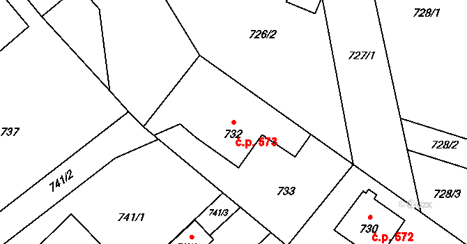Palkovice 573 na parcele st. 732 v KÚ Palkovice, Katastrální mapa