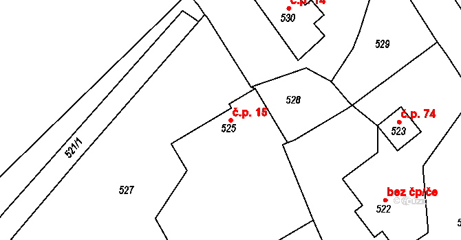 Kvaň 15, Zaječov na parcele st. 525 v KÚ Kvaň, Katastrální mapa