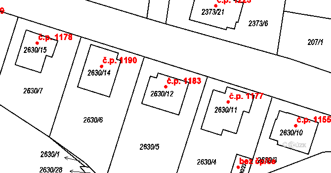 Mnichovo Hradiště 1183 na parcele st. 2630/12 v KÚ Mnichovo Hradiště, Katastrální mapa