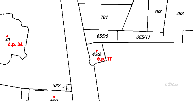 Černožice 17 na parcele st. 43/2 v KÚ Černožice nad Labem, Katastrální mapa