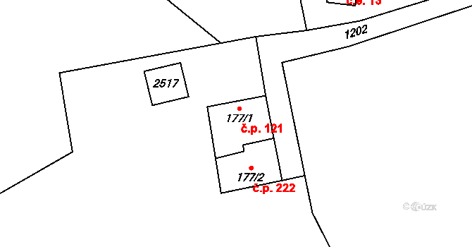 Telecí 121 na parcele st. 177/1 v KÚ Telecí, Katastrální mapa