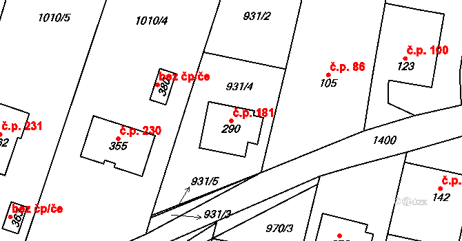 Slavkov pod Hostýnem 181 na parcele st. 290 v KÚ Slavkov pod Hostýnem, Katastrální mapa