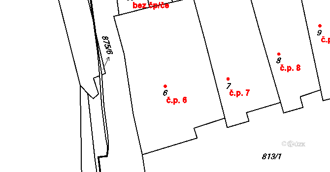 Nučnice 6, Křešice na parcele st. 6 v KÚ Nučnice, Katastrální mapa