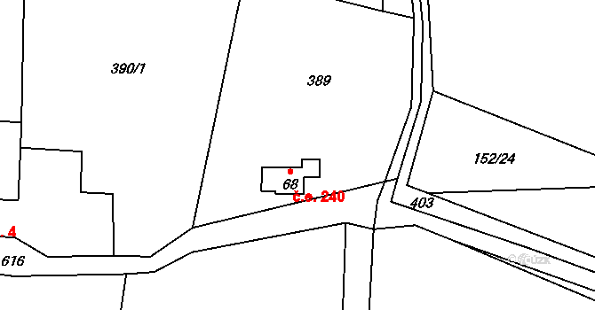 Leská 240, Třebívlice na parcele st. 68 v KÚ Leská, Katastrální mapa