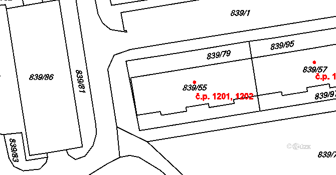 Jilemnice 1201,1202 na parcele st. 839/55 v KÚ Jilemnice, Katastrální mapa