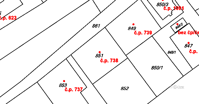 Poruba 738, Orlová na parcele st. 851 v KÚ Poruba u Orlové, Katastrální mapa