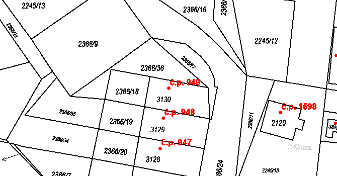 Rožnov pod Radhoštěm 949 na parcele st. 3130 v KÚ Rožnov pod Radhoštěm, Katastrální mapa